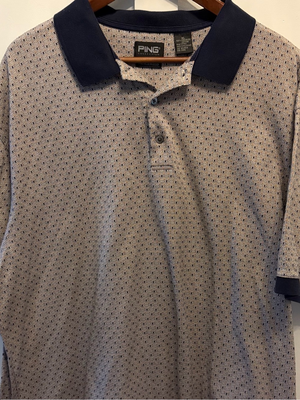 PING Men's Polo with Navy Collar & Sleeve Trim. Mercerized cotton. XL. VGUC